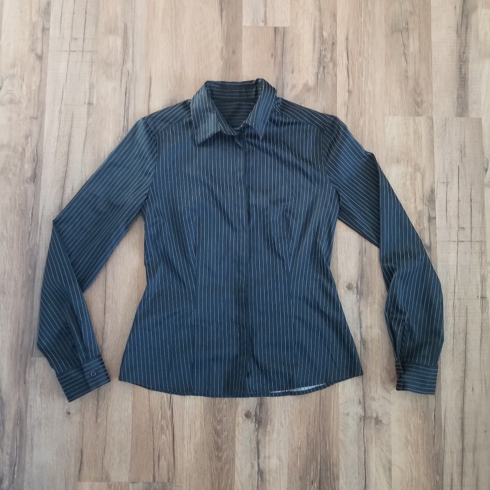 Wolford pinstripe button down blouse, navy white, EU 34